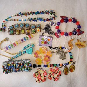 12 piece colorful jewelry collection, bracelets, earrings, necklaces